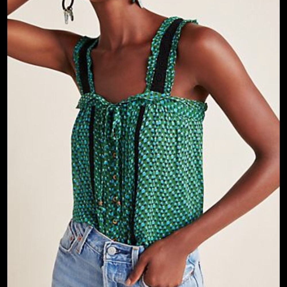 NWT Anthropologie green Bardot silk blouse - Picture 2 of 2
